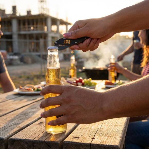 CAT DA980267 Kemer Askı Kancalı Şişe Açacaklı Katlanabilir 16CM Paslanmaz Çelik Siyah Kamp Çakısı - 5