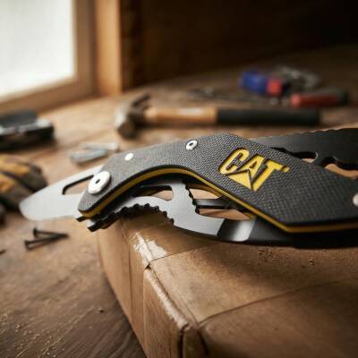 CAT DA980267 Kemer Askı Kancalı Şişe Açacaklı Katlanabilir 16CM Paslanmaz Çelik Siyah Kamp Çakısı - 6