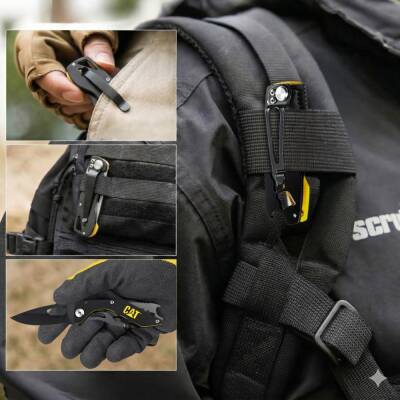 CAT DA980267 Kemer Askı Kancalı Şişe Açacaklı Katlanabilir 16CM Paslanmaz Çelik Siyah Kamp Çakısı - 7