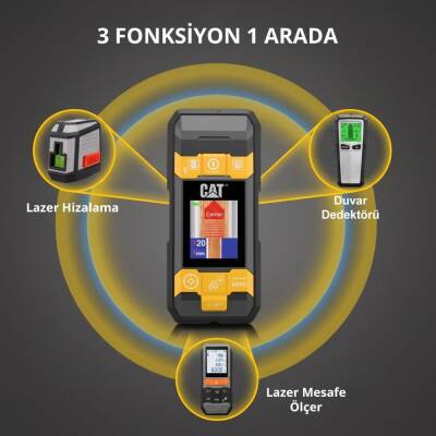 CAT DA980621 3.7Volt Li-Po 3’ü 1 Arada 40M Lazer Metre +Hizalama +Metal/Ahşap/Voltaj Dedektörü - Cat (1)