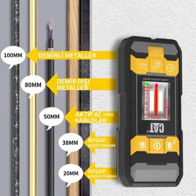 CAT DA980621 3.7Volt Li-Po 3’ü 1 Arada 40M Lazer Metre +Hizalama +Metal/Ahşap/Voltaj Dedektörü - 5