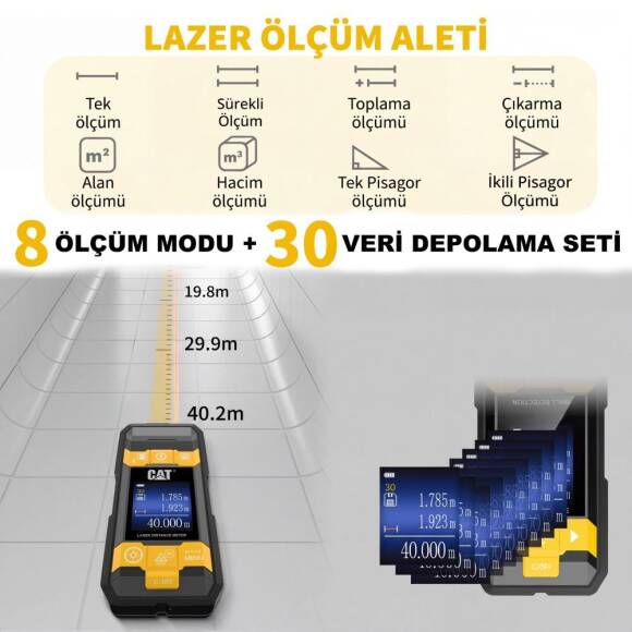 CAT DA980621 3.7Volt Li-Po 3’ü 1 Arada 40M Lazer Metre +Hizalama +Metal/Ahşap/Voltaj Dedektörü - 9