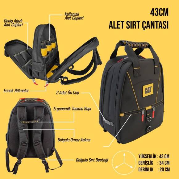 CAT DA980665 17''/43cm 2 Bölmeli Ağır Hizmet Bez Alet Sırt Takım Çantası - 3