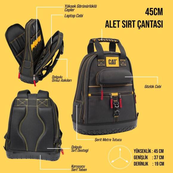 CAT DA980666 18''/45cm 2 Bölmeli PVC Tabanlı Ağır Hizmet Bez Alet Sırt Takım Çantası - 3