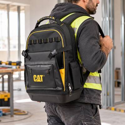 CAT DA981023 20'' 2+1 Bölmeli PVC Tabanlı Ağır Hizmet Bez Alet Sırt Takım Çantası - 4