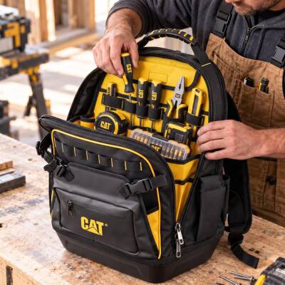 CAT DA981023 20'' 2+1 Bölmeli PVC Tabanlı Ağır Hizmet Bez Alet Sırt Takım Çantası - 5