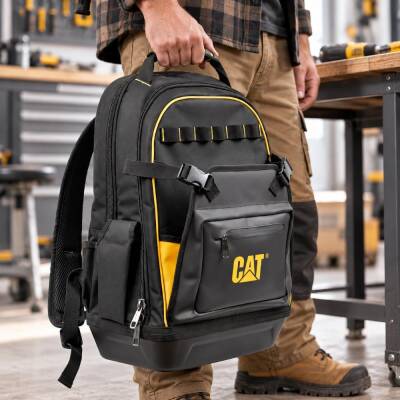 CAT DA981023 20'' 2+1 Bölmeli PVC Tabanlı Ağır Hizmet Bez Alet Sırt Takım Çantası - 8
