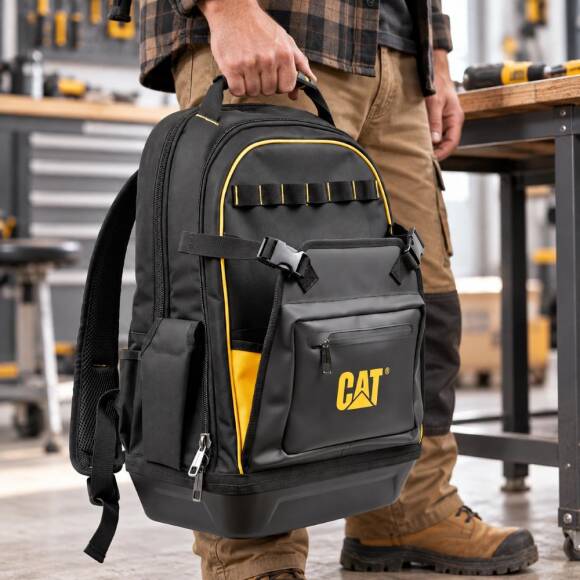 CAT DA981023 20'' 2+1 Bölmeli PVC Tabanlı Ağır Hizmet Bez Alet Sırt Takım Çantası - 8