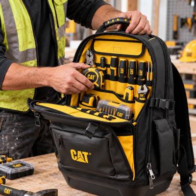 CAT DA981023 20'' 2+1 Bölmeli PVC Tabanlı Ağır Hizmet Bez Alet Sırt Takım Çantası - 9