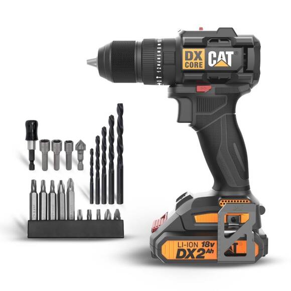 CAT DX1010.1 18Volt 2.0Ah Li-ion Çift Akülü Kömürsüz Profesyonel Şarjlı Darbeli Matkap + 20 Parça Delme Vidalama Uç Seti - 2