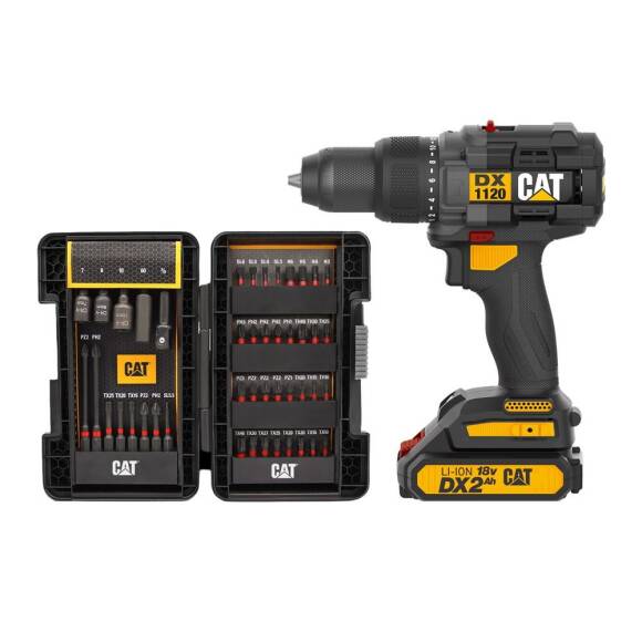 CAT DX1120 18Volt/2.0Ah Li-ion Çift Akülü Kömürsüz Profesyonel Şarjlı Darbeli Matkap + DA01902 45 Parça Vidalama Uç Seti - 2