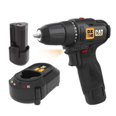 CAT DX1140 12Volt/2.0Ah Li-ion Çift Akülü Kömürsüz Profesyonel Şarjlı Darbesiz Matkap - Cat (1)