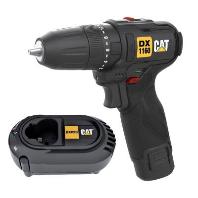 CAT DX1160.1 12Volt/2.0Ah Li-ion Tek Akülü Kömürsüz Profesyonel Şarjlı Darbeli Matkap - Cat