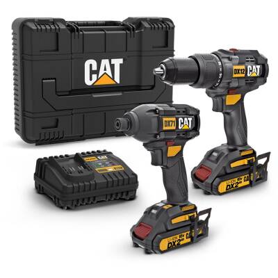 CAT DX12K 18Volt/2.0Ah Li-ion Çift Akülü Kömürsüz Profesyonel Darbeli Matkap+DX71 Kömürsüz Darbeli Tornavida Kombo Set - Cat