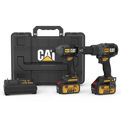 CAT DX12K.2 18Volt/4.0Ah Li-ion Çift Akülü Kömürsüz Profesyonel Şarjlı Darbeli Matkap + DX71.2 Kömürsüz Darbeli Tornavida Kombo Set - Cat