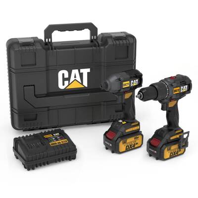 CAT DX12K.2 18Volt/4.0Ah Li-ion Çift Akülü Kömürsüz Profesyonel Şarjlı Darbeli Matkap + DX71.2 Kömürsüz Darbeli Tornavida Kombo Set - Cat (1)