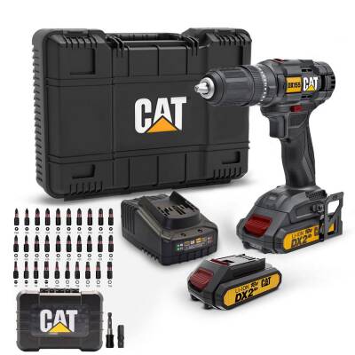 CAT DX155.1SET 18Volt/2.0Ah Li-ion Çift Akülü Profesyonel Şarjlı Darbeli Matkap + DA01901 32 Parça Vidalama Uç Seti - Cat (1)