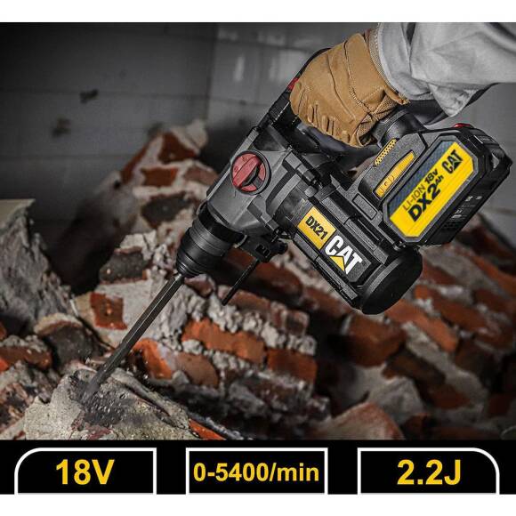 CAT DX21BC 18Volt 2.0Ah 2.2J Li-ion Tek Akülü Şarjlı Kömürsüz Profesyonel SDS-Plus Pnömatik Kırıcı/Delici - 6