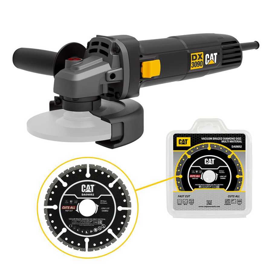 CAT DX3090 720Watt 125mm Profesyonel Avuç Taşlama + DA09052 Genel Amaçlı Elmas Kesme Diski