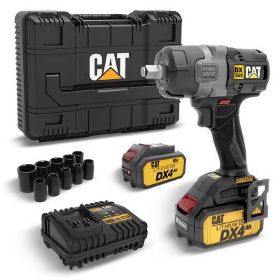 CAT DX7020.1 18Volt 4.0 Ah Çift Akülü Kömürsüz 700/880Nm Profesyonel Şarjlı Somun Sıkma + 10 Adet Lokma Ucu - CAT