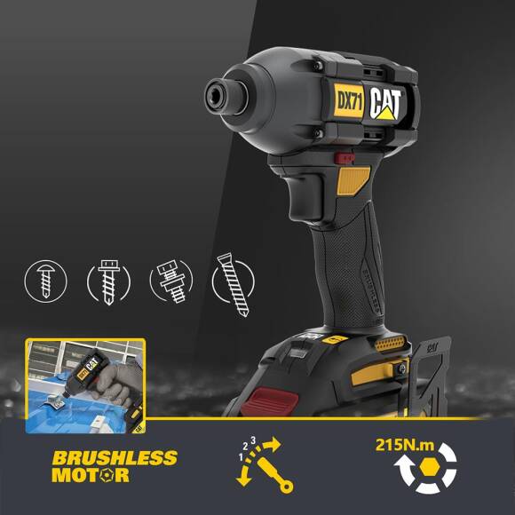 CAT DX71BC 18Volt 2.0Ah Li-ion Tek Akülü 215Nm Kömürsüz Profesyonel Şarjlı Darbeli Tornavida - 9