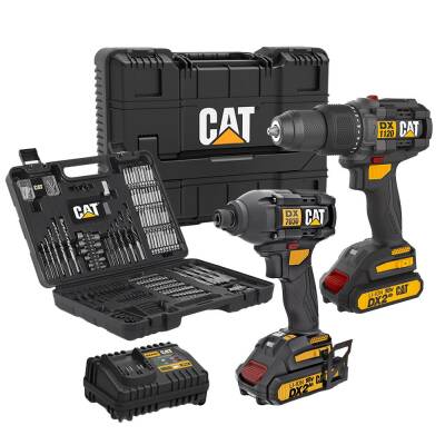 CAT DXK201 18Volt/2.0Ah Li-ion Çift Akülü Kömürsüz Profesyonel Şarjlı Darbeli Matkap + DX7030 + DA01903 Kombo Set - Cat