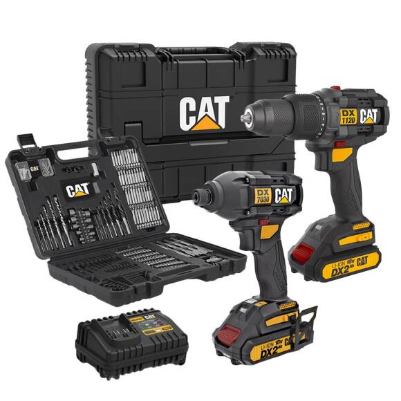 CAT DXK201 18Volt/2.0Ah Li-ion Çift Akülü Kömürsüz Profesyonel Şarjlı Darbeli Matkap + DX7030 + DA01903 Kombo Set - 1