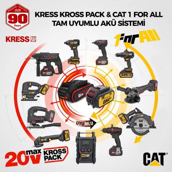 CAT DXKR1SET DX3130B + KUB30.2 18Volt 4.0Ah. Çift Akülü Şarjlı Kömürsüz Profesyonel Ortak Akülü Kombo Set - 10