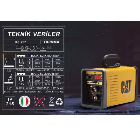 CAT DZ201 200 Amper TIG LIFT/MMA Çanta Tipi Profesyonel Dijital İnverter Kaynak Makinesi - 3