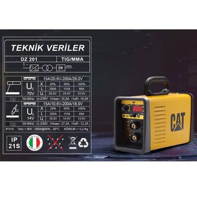 CAT DZ201T 200 Amper TIG LIFT/MMA Çanta Tipi Profesyonel Dijital İnverter Kaynak Makinesi + CAT DX37 Avuç Taşlama - 3