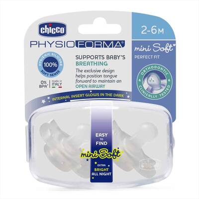 Chicco - Chicco Gece Parlayan PhysioForma Mini Soft 2'li Emzik 2-6 Ay