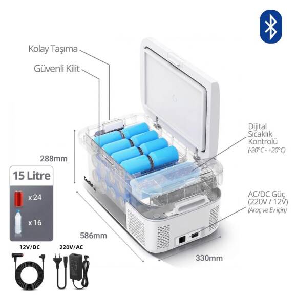 Coolist CLK15B 12/24Volt/ 220Volt 15 Litre Kompresörlü Bluetooth Bağlantılı Oto Buzdolabı - 5