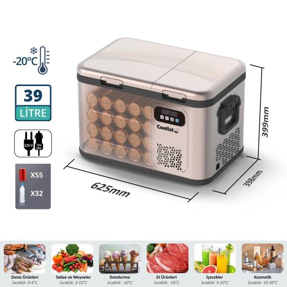 Coolist CLK40D 12/24V/220Volt 39 Litre Çift Bölmeli Outdoor Kompresörlü Bluetooth Bağlantılı Oto Buzdolabı - 3