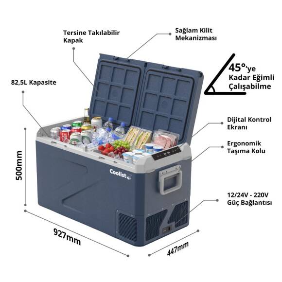 Coolist CLK80D 12/24V 220Volt 82,5 Litre Çift Bölmeli Kompresörlü Outdoor Oto Buzdolabı/Dondurucu - 4