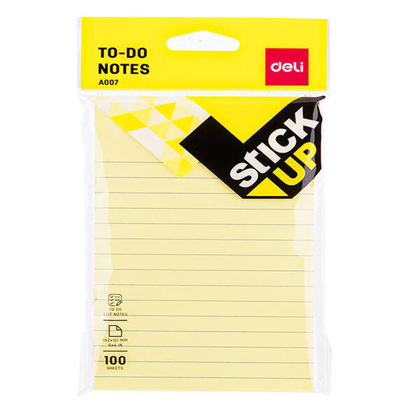 Deli To-Do Sticky Notes Sarı Yapışkanlı Not Kağıdı 152*101 mm 100 Yaprak A00752