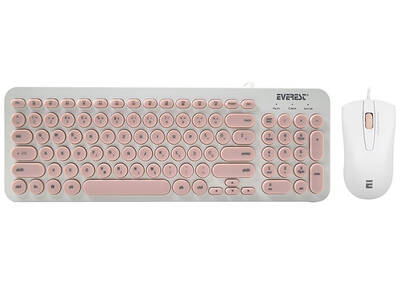 Everest KM-01K Pembe Usb Yuvarlak Tuşlu 3D Mouse Combo LC Layout Klavye + Mouse Set - Everest