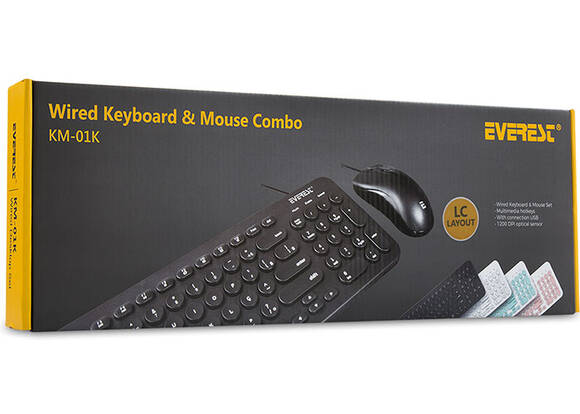Everest KM-01K Pembe Usb Yuvarlak Tuşlu 3D Mouse Combo LC Layout Klavye + Mouse Set