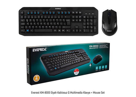 Everest KM-8000 Siyah Kablosuz Q Multimedya Klavye + Mouse Set
