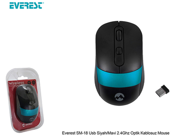 Everest Sm-18 Usb Siyah-Mavi 2.4 Ghx Optik Kablosuz Mouse - 7