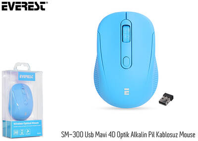 Everest SM-300 Usb Mavi 4D Optik Alkalin Pil Kablosuz Mouse - Thumbnail