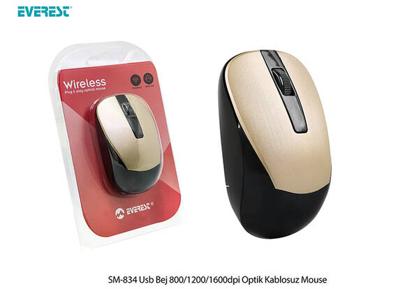 Everest SM-834 Usb Bej 800-1200-1600dpi Optik Kablosuz Mouse - 7