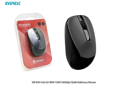 Everest SM-834 Usb Gri 800-1200-1600dpi Optik Kablosuz Mouse - 7