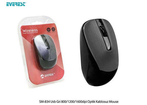 Everest SM-834 Usb Gri 800-1200-1600dpi Optik Kablosuz Mouse - 7