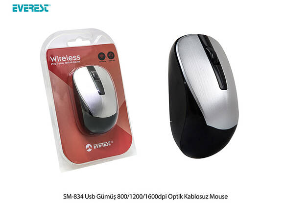 Everest SM-834 Usb Gümüş 800-1200-1600dpi Optik Kablosuz Mouse - 6