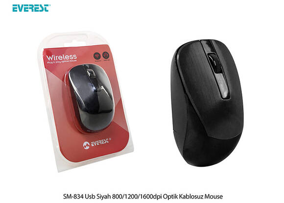 Everest SM-834 Usb Siyah 800-1200-1600dpi Optik Kablosuz Mouse