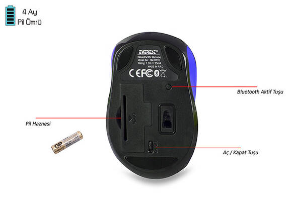 Everest SM-BT31 Mavi Bluetooth Kablosuz Mouse - 4