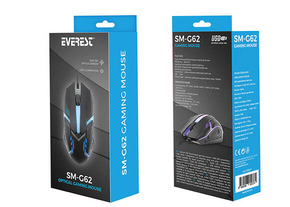 Everest Sm-G62 Usb Siyah Işıklandırmalı Oyuncu Mouse