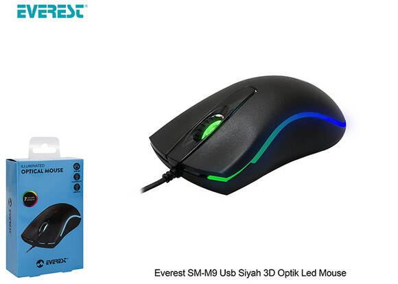 Everest SM-M9 Usb Siyah 3D Optik Led Mouse