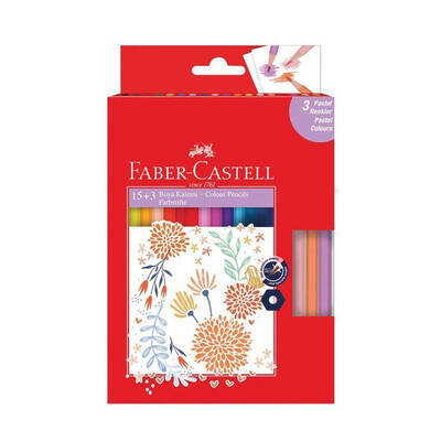 Faber Castell - Faber Castell Boya Kalemi 15+3 Pastel Renkler