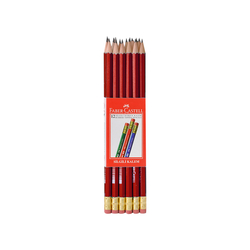 Faber Castell - Faber Castell Kurşun Kalem Köşeli Silgili Kırmızı 12'li